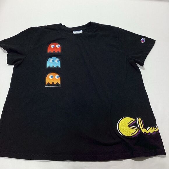 Vintage Champion Pac Man T-Shirt Black With Champion Pac Man Logo Patch - Picture 1 of 12